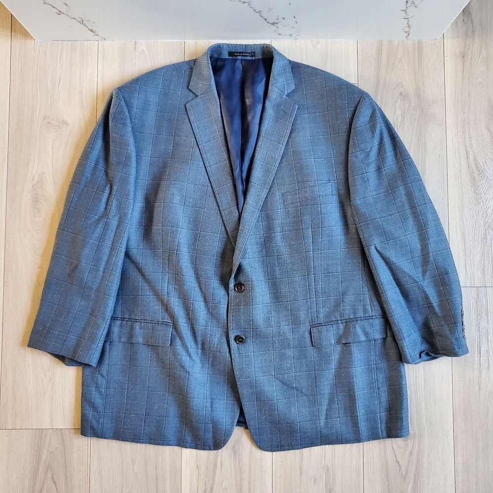 Lauren Ralph Lauren Jacket Mens 46 Blue Silk Wool Check Blazer Sport Coat